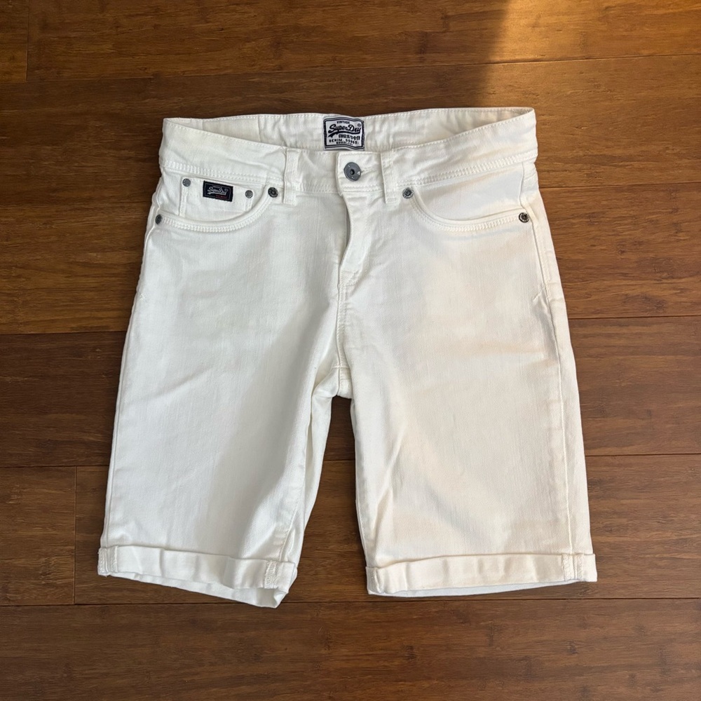 Superdry White Stretch Denim Bermuda Shorts Size 26
